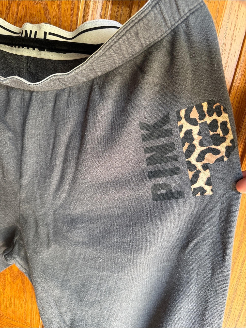 PINK Victoria's Secret Charcoal Gray Shorts with Leopard P Patch